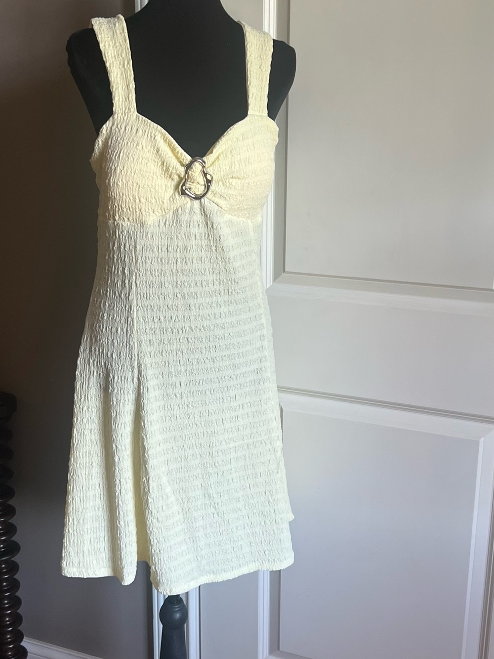 Derek Heart Butter Yellow Textured Strap Sundress with Ring Accent